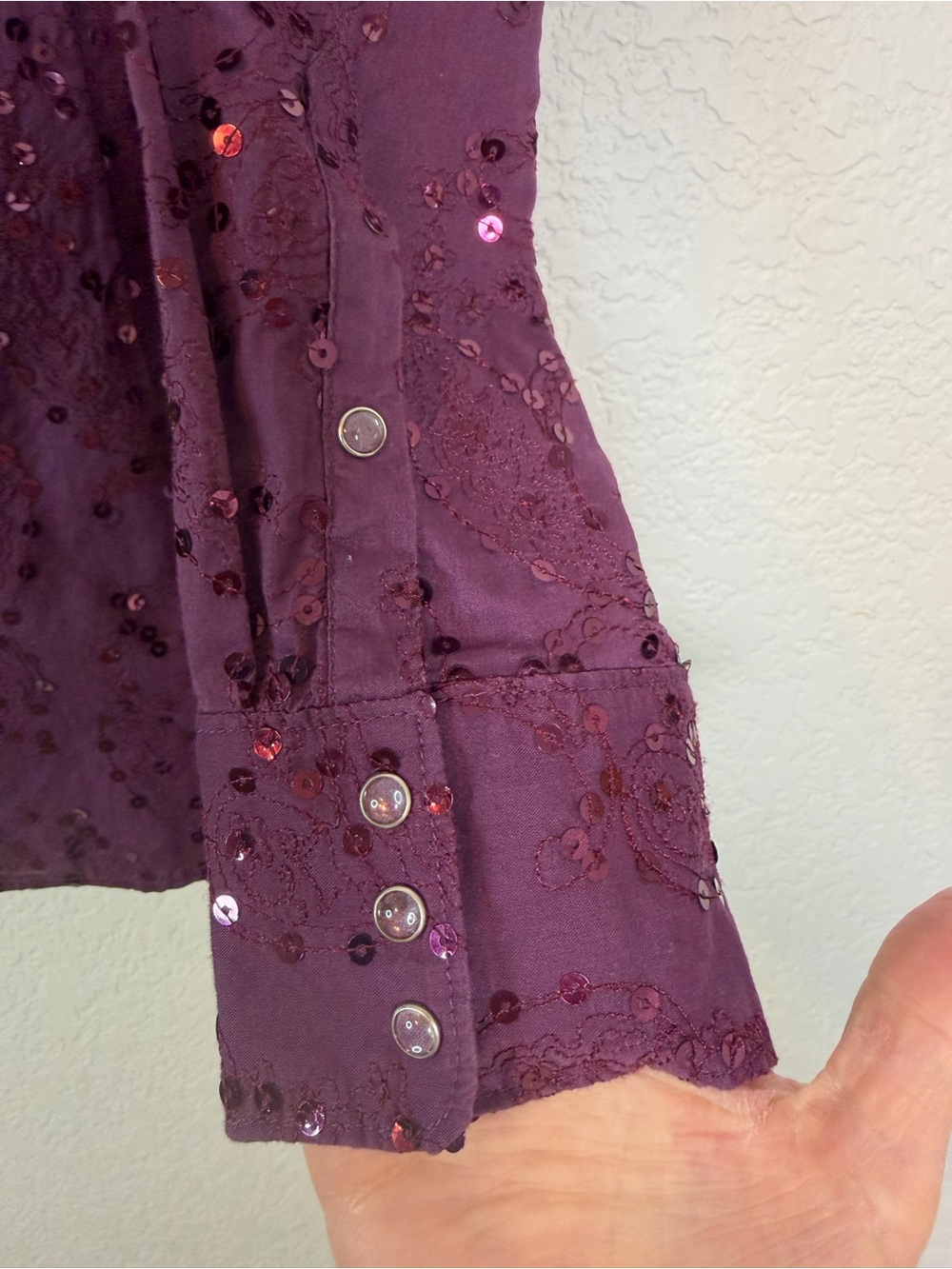 Ariat Deep Purple Sequin Embroidered Western Pearl-Snap Down Shirt, Size L - Picture 4 of 7